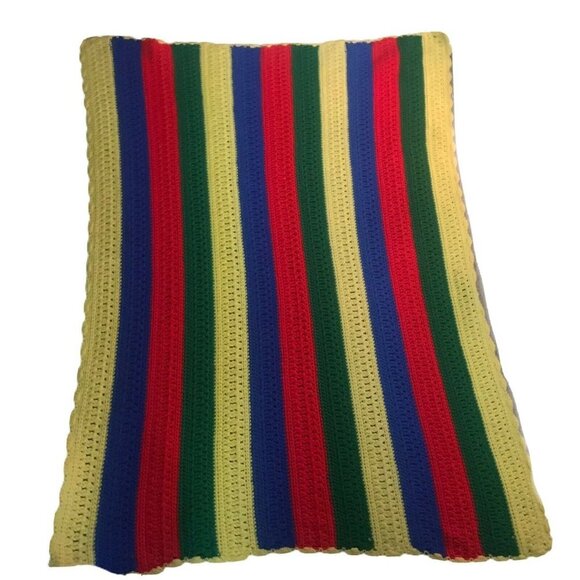Handmade Other - Handmade Rainbow Stripe Crochet Boho Blanket Throw Colorful Multi Acrylic